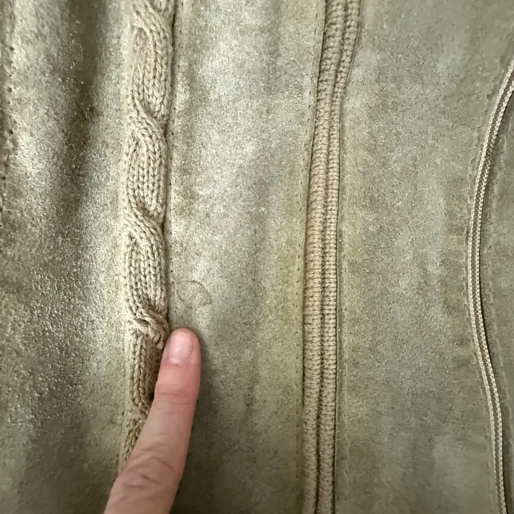 Richmond Men’s L Genuine Leather Front Knit Zip Sweater Jacket Tan Beige